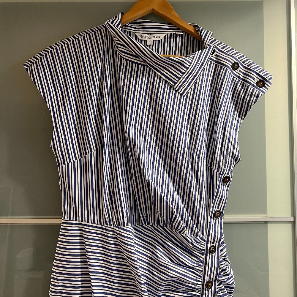 Veronica Beard Arabel Striped Poplin Asymmetrical Dress Size 8 - NWT